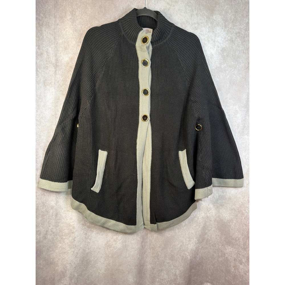 NWT Y2K Hot in Hollywood Black Gray‎ Knit Cardigan Poncho Cape M/L